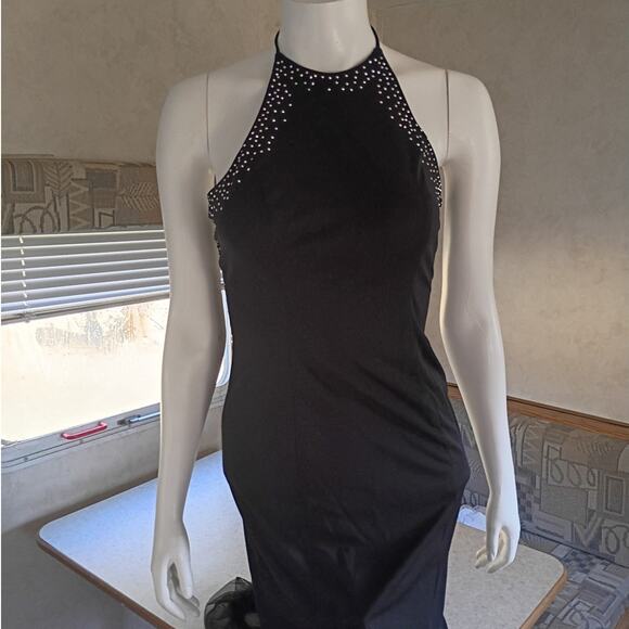 VINTAGE Zum Zum by Niki Livas Black Rhinestone Halter Gown Sz 2 Y2K Prom Formal - Picture 12 of 12